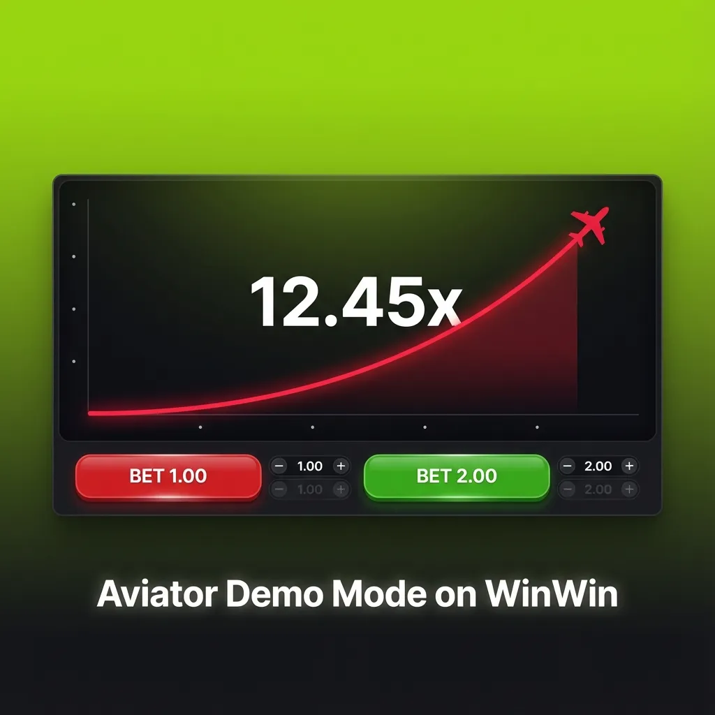 Screenshot of Aviator crash game demo on WinWin, showing rising multiplier, plane animation, and virtual balance controls