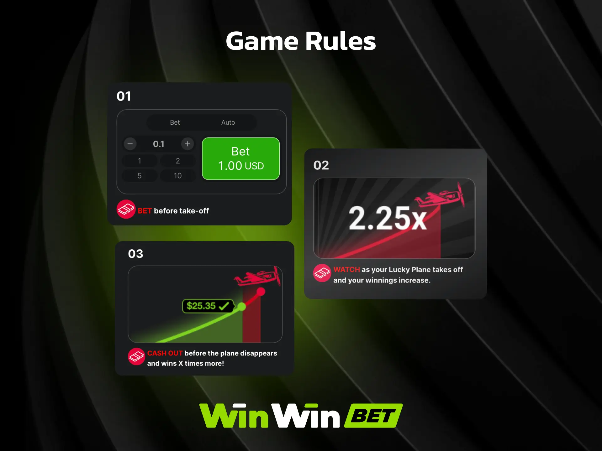 Aviator game rules on WinWin including multiplier growth and cash out mechanics.