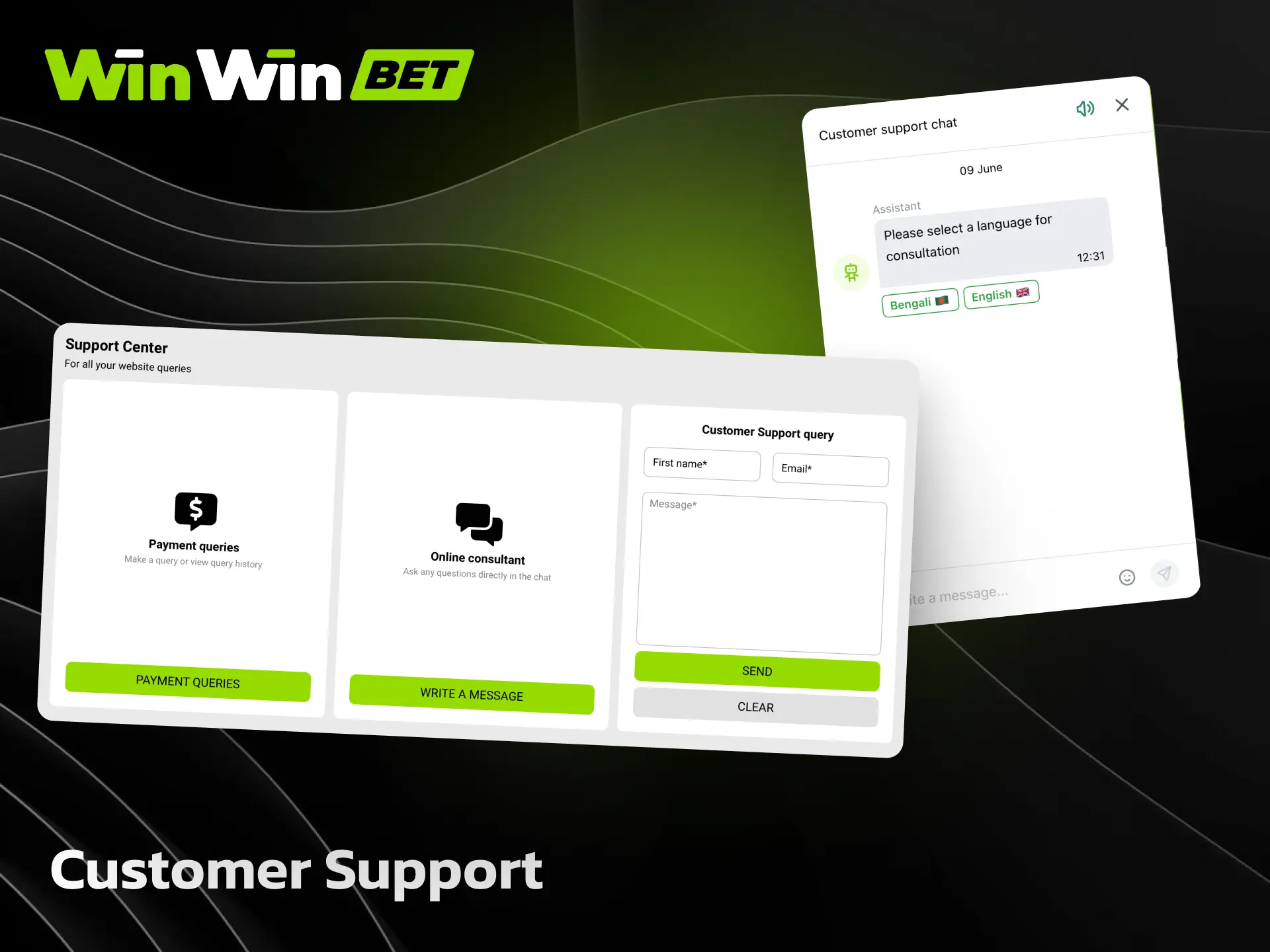 Customer support for WinWin available via live chat and email for Bangladesh players.